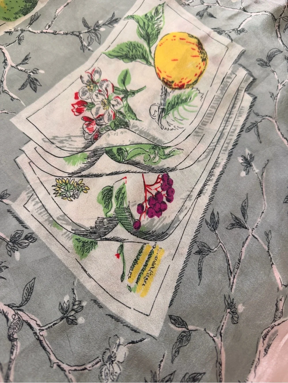 Longchamp silk scarf, “Laurel In The Vegetable Garden